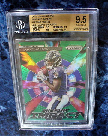 2018 Panini Prizm Lamar Jackson Instant Impact Green 11-12 SP BGS 9.5 GEM MINT