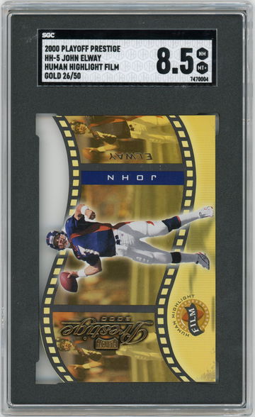 2000 Playoff Prestige HH-5 John Elway Human Highlight Film Gold Die-Cut #'d 26/50 SGC 8.5