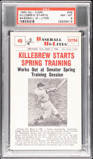 1960 Nu-Card Killebrew Starts Spring Training #49 PSA 8 - Only 2 Higher