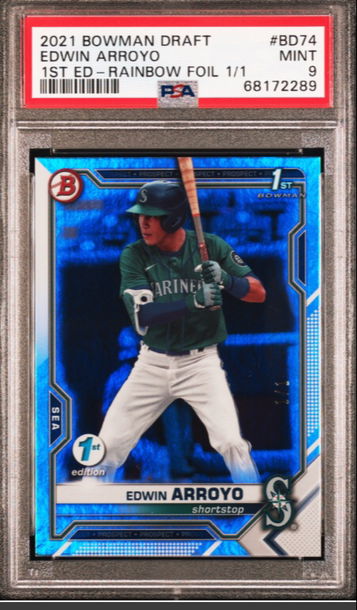 2021 Bowman Draft 1st Edition Edwin Arroyo 1/1 Rainbow Foil