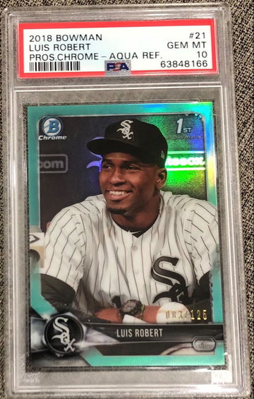 2018 Bowman Prospects Chrome Luis Robert Aqua Refractor 003/125 RC Rookie PSA 10