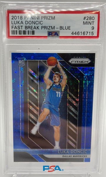2018 PANINI PRIZM LUKA DONCIC FAST BREAK - BLUE #280 PSA 9 MT Pop 20! DALLAS