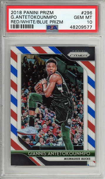 Giannis Antetokounmpo 2018-19 Panini Prizm #296 Red White & Blue Prizm PSA 10 Gem Mint! 9577