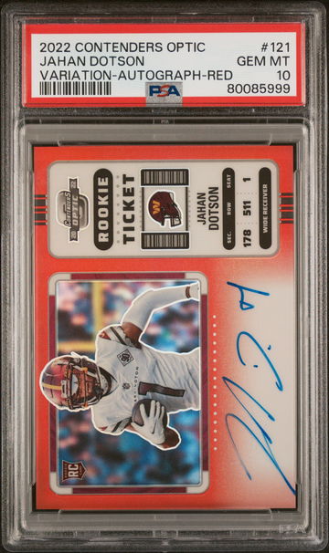 2022 PANINI JAHAN DOTSON CONTENDERS OPTIC VARIATION-AUTOGRAPH-RED #121 PSA 10 10 FT.A1.31