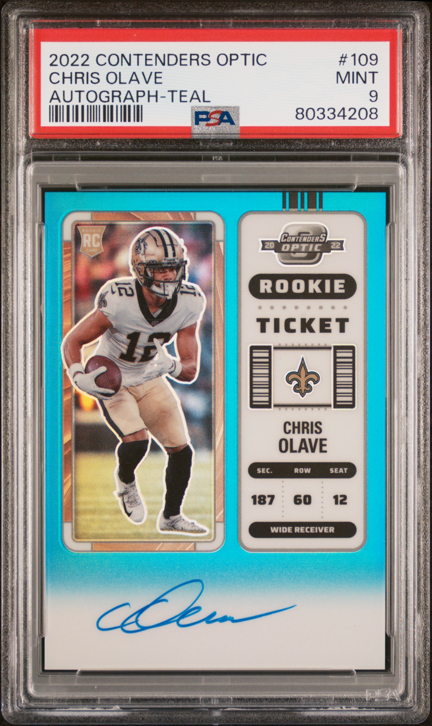 Chris Olave 2022 Panini Contenders Optic Auto Rookie #109 TEAL PSA 9