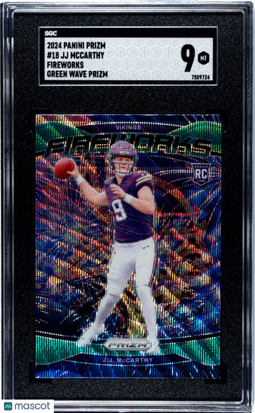 2024 Panini Prizm JJ Mccarthy #18 Fireworks Green Wave SGC 9