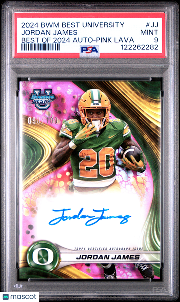 2024 Bowman Best University Best Of 2024 Autographs Jordan James #JJ Pink Lava /100 PSA 9 Topps