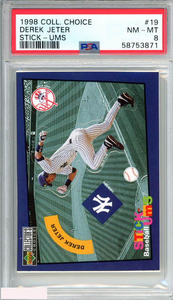 1998 COLLECTORS CHOICE STICK-UMS DEREK JETER #19 NEW YORK YANKEES PSA 8 NM-MT