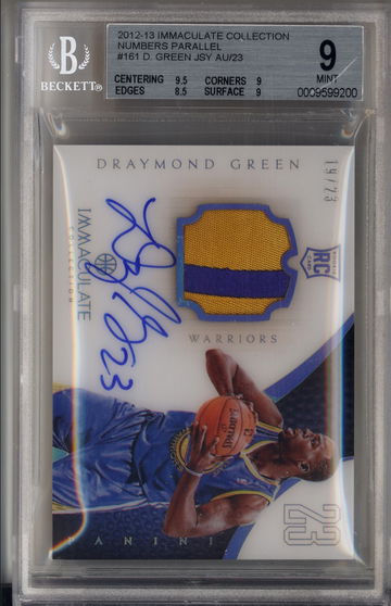 2012-13 Panini Immaculate Collection Rookie Patch Auto Numbers Var. /23 Draymond Green BGS 9 Mint #161 (Ship from E.U.)