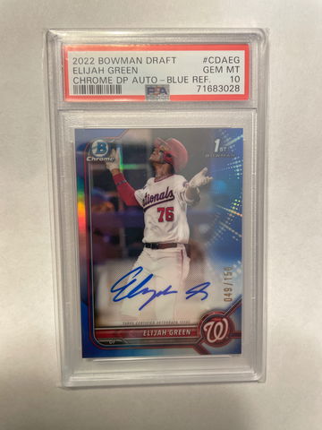 2022 Bowman Chrome Auto Elijah Green Blue Refractor PSA 10