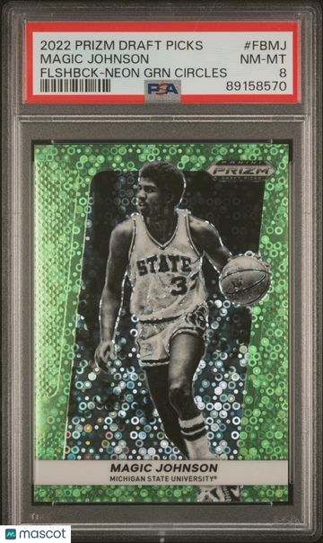 2022-23 Panini Prizm Draft Picks Flashback Magic Johnson #FBMJ Flshbck Neon GRN Circles PSA 8