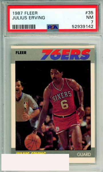 1987 FLEER JULIUS ERVING #35 HOF PHILADELPHIA 76ERS PSA 7 NM