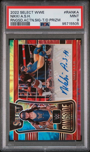 2022 Panini Select WWE Ringside Action Signatures Rngsd.Actn.Sig-T/D Prizm Nikki A.S.H. #RANKA PSA 9