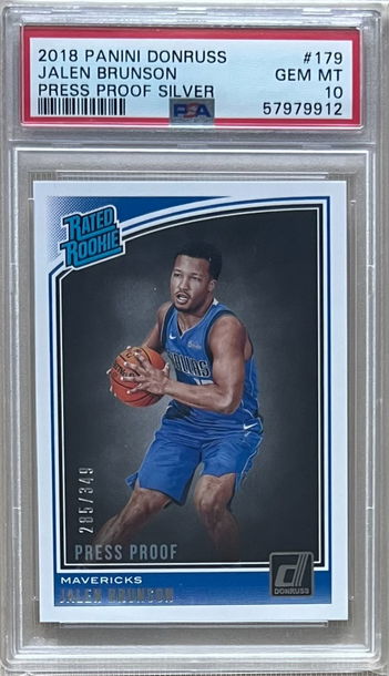 POP 4 ! 2018 Panini Donruss /349 Press Proof Silver #179 Jalen Brunson PSA 10 Rated Rookie