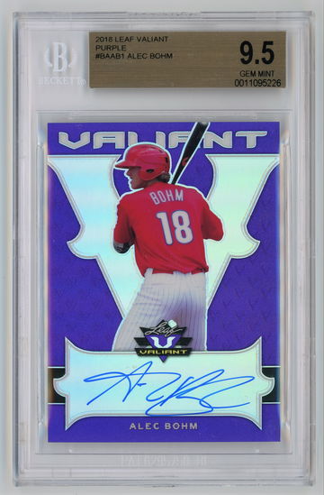 2018 Leaf Valiant Purple Autograph /15 Alec Bohm BGS 9.5 w 10 Auto Pop 2!!!
