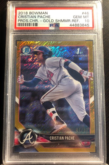 Cristian Pache 2018 1st Bowman Chrome Gold Shimmer Refractor /50 PSA 10