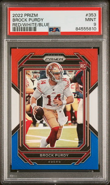 2022 PANINI BROCK PURDY PRIZM RED/WHITE/BLUE #353 PSA 9-MGQA