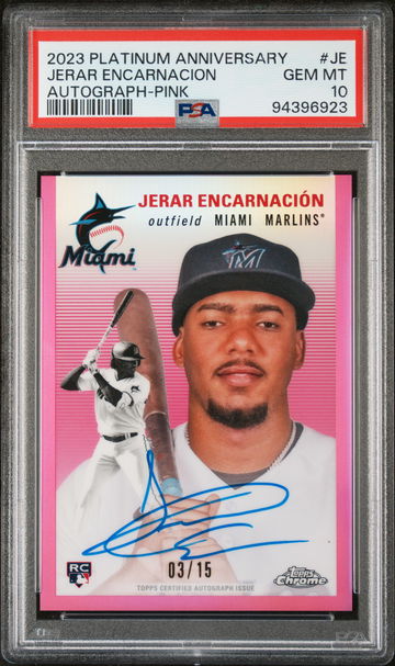2023 Topps Chrome Platinum Pink Jerar Encarnación #JE RC Auto /15 PSA 10