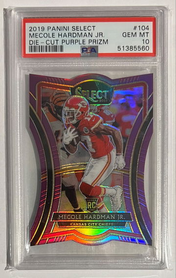 2019 Select Mecole Hardman Chiefs Rookie Die Cut Purple Prizm #/75 PSA 10