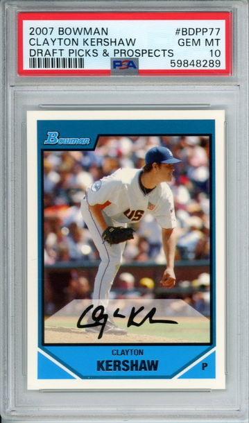 CLAYTON KERSHAW 2007 Bowman Draft #BDPP77 ROOKIE PSA 10 GEM MINT USA Dodgers RC