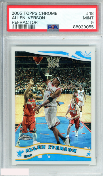 2005 TOPPS CHROME ALLEN IVERSON #18 REFRACTOR  997 OF 999 PSA 9 MINT