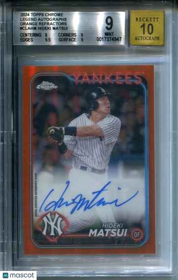 2024 Topps Chrome Legend Autographs Orange Refractors Hideki Matsui #CLAHM BGS 9 Auto 10