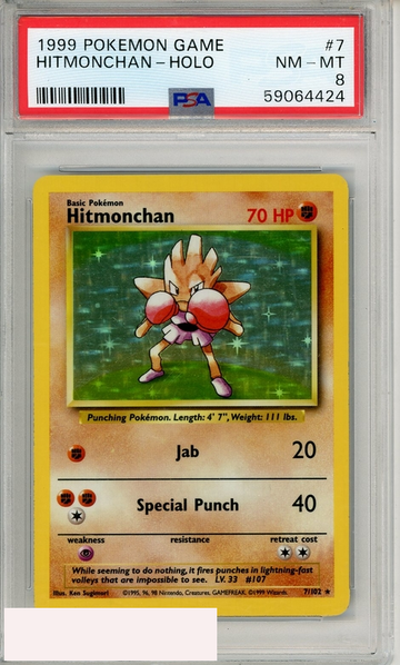 1999 POKEMON GAME HITMONCHAN-HOLO #7 PSA 8 NM-MT