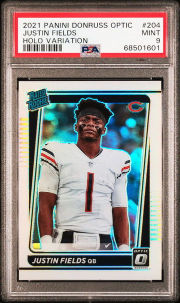 2021 Panini Donruss Optic #204 Justin Fields - Rated Rookie - Holo Variation Prizm | PSA 9 | NFL Bears