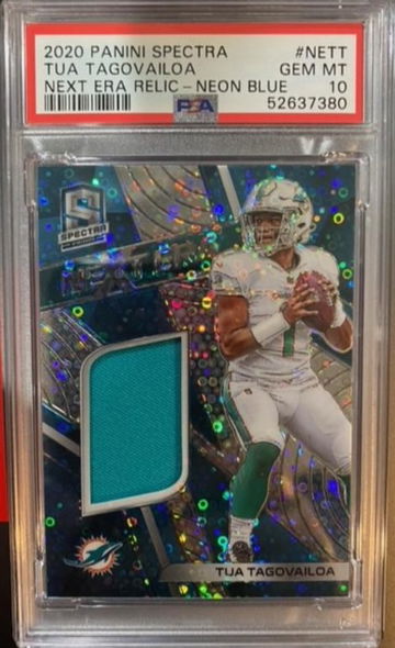 2020 Panini Spectra Tua Tagovailoa Next Era Patch Neon Blue Rookie Card Numbered 41/75 PSA 10 Gem Mint Rare POP 1
