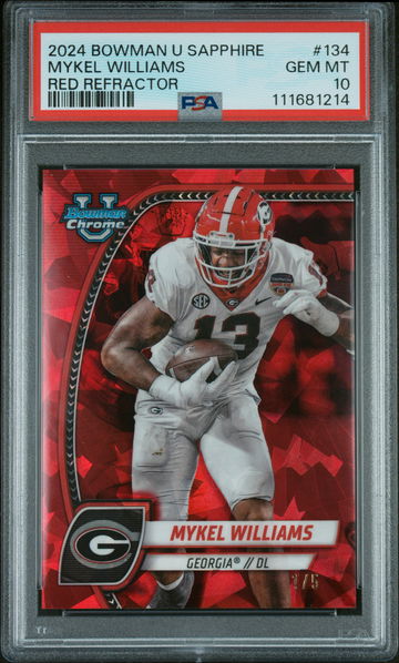 2024 Bowman University Chrome Sapphire Red Refractor Mykel Williams #134 /5 PSA 10