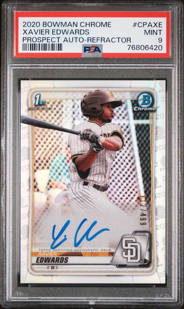 2020 Bowman Chrome Refractor Xavier Edwards #CPA-XE Auto /499 PSA 9