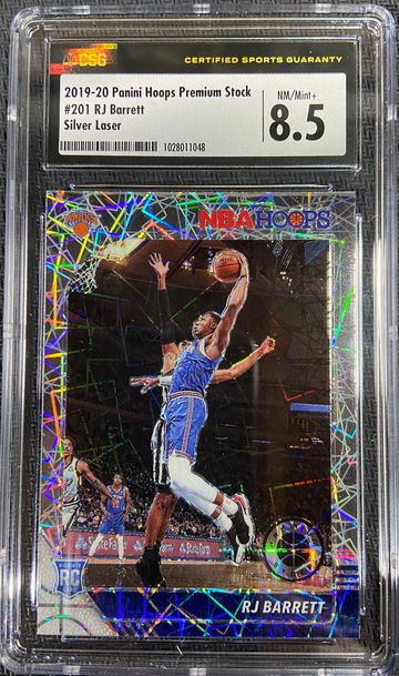 2019-20 Panini Hoops Premium Stock SILVER Laser ROOKIE RJ Barrett CSG 8.5