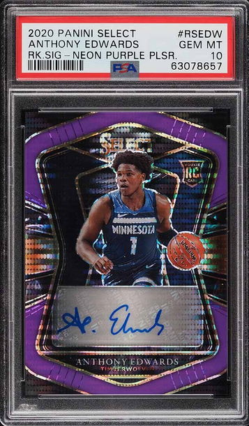 2020 Select Rookie RC Auto ANTHONY EDWARDS Neon Purple Pulsa RS-EDW /15 PSA 10!!!