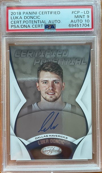 2018 PANINI CERTIFIED LUKA DONCIC Autograph #CP-LD PSA AUTO 10 Card 9 MT DALLAS Population 6