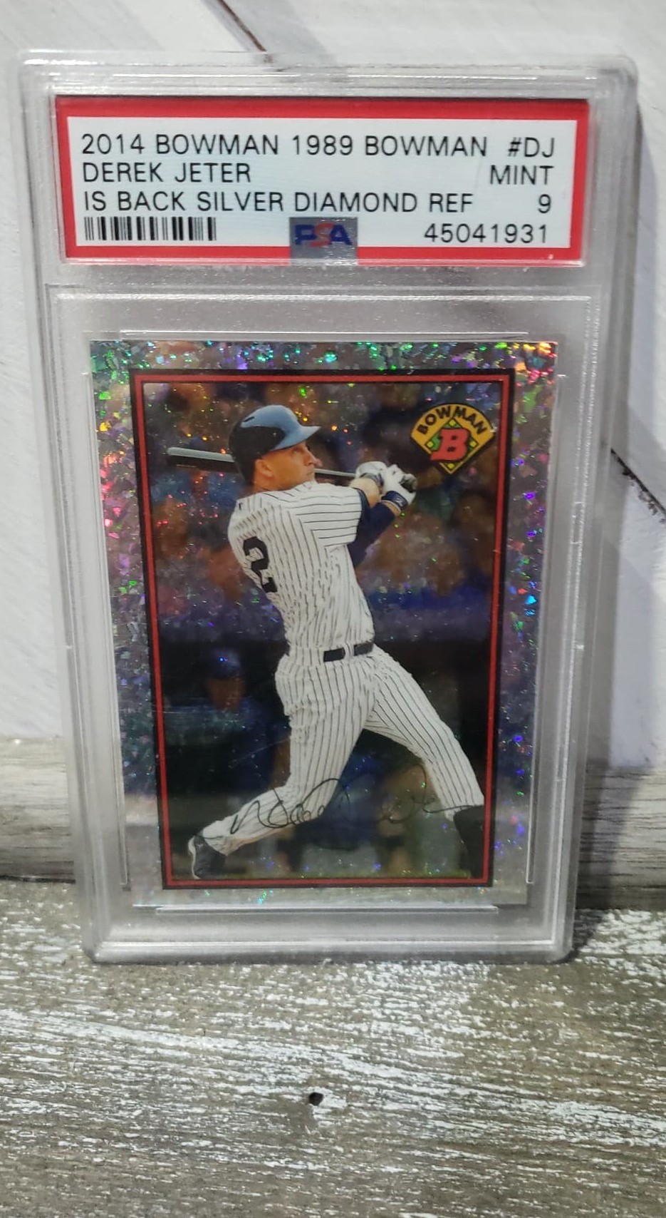 DEREK JETER 2014 BOWMAN 1989 BOWMAN IS BACK SILVER DIAMOND REFRACTOR PSA 9