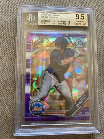 Brett Baty 2019 Bowman Draft Sapphire Purple Refractor/10 BGS 9.5
