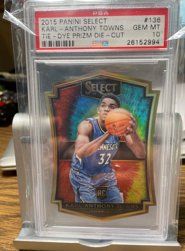 2015 Karl Anthony Towns Panini Select Premier Tie-Dye Prizm Die Cut / 25 PSA 10