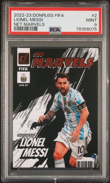 2022 DONRUSS PANINI FIFA NET MARVELS LIONEL MESSI #2 ARGENTINA PSA 9