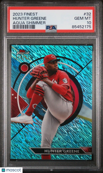 2023 Topps Finest Hunter Greene #32 Aqua Shimmer PSA 10