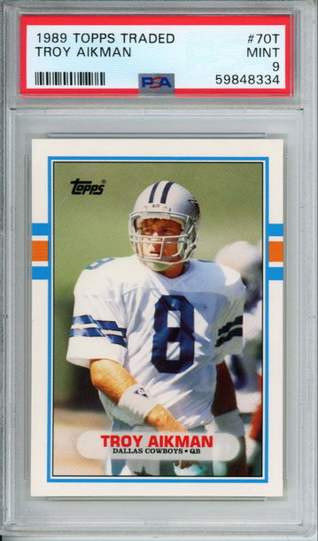 TROY AIKMAN 1989 Topps Traded ROOKIE #70T PSA 9 MINT Dallas Cowboys RC