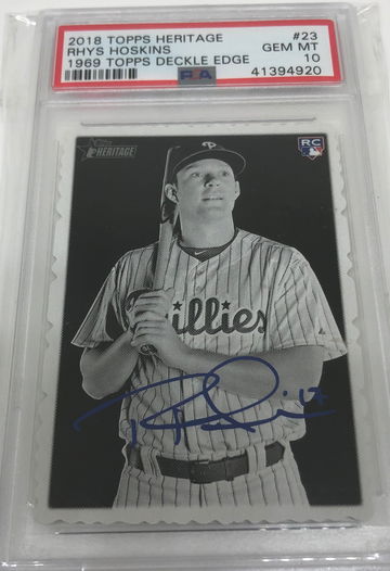 Rhys Hoskins 2018 Topps Heritage 1969 Deckle Edge #23 Phillies RC GEM MT PSA 10