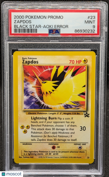 2000 Pokemon Promo Black Star Aoki Error Zapdos #23 PSA 9