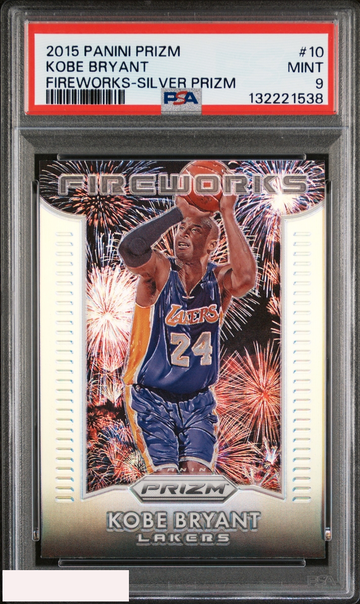 2015 PANINI PRIZM FIREWORKS KOBE BRYANT #10 SILVER PRIZM LAKERS HOF PSA 9 MINT