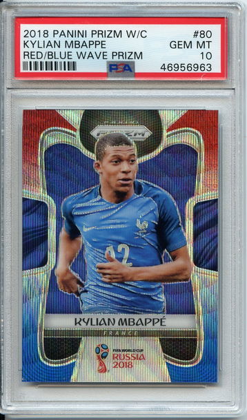 Kylian Mbappe 2018 Prizm World Cup Red/Blue Wave PSA 10