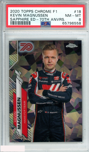 2020 TOPPS CHROME F1 KEVIN MAGNUSSEN #18 SAPPHIRE ED-70TH ANVR 65 OF 70S  PSA 8