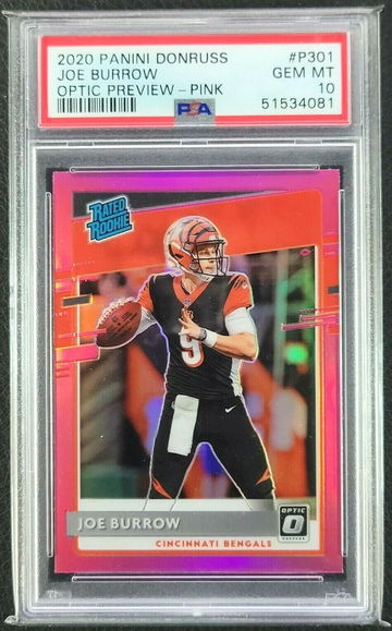 2020 Donruss Optic Preview Joe Burrow Pink Prizm Rookie RC PSA 10 GEM MINT