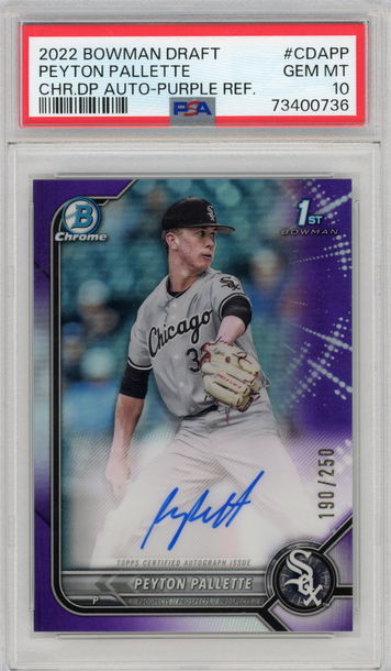 2022 Bowman Chrome Draft Peyton Pallette Purple Refractor Auto # /250 PSA 10 GEM MINT