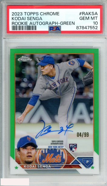 2023 TOPPS CHROME ROOKIE AUTOGRAPH KODAI SENGA #RAKSA GREEN 4 OF 99 RC PSA 10