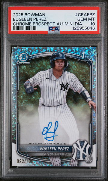2025 Chrome Prospect Autographs Mini-Diamond Refractors Edgleen Perez #CPAEPZ /100 PSA 10