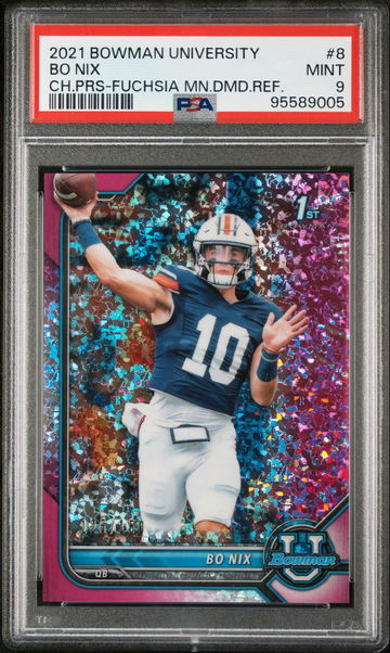 2022 Bowman University Chrome Fuchsia Mini Diamond Refractors Bo Nix #8 /150 PSA 9
